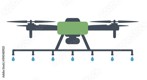 Agricultural drone with spraying mechanism shown in a flat illustrative style