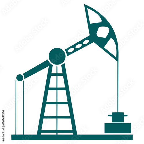 Vector drawing of a drilling rig, logo, silhouette. Oil production pump, drilling rig line drawing in blue without background.