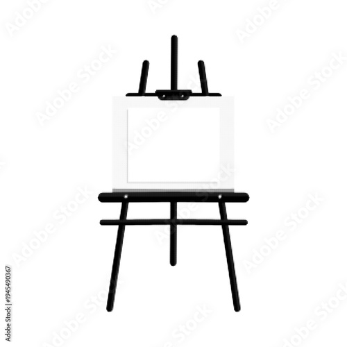 Artist easel with blank canvas in monochrome halftone style isolated on light background. Concept of creativity, painting, art studio, design presentation and artistic inspiration.