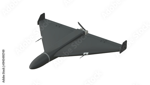 Military Drone with Delta Wing Design on Black Background - 3D rendering on transparent background