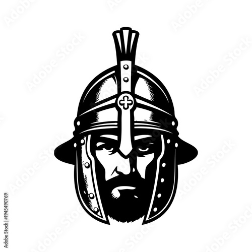 Logo guerrero medieval. Icono con caballero medieval con casco
