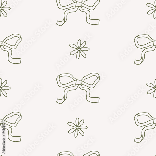 Cute bows and flowers seamless pattern.