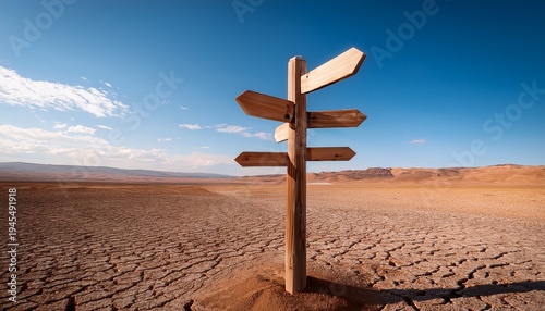Wallpaper Mural a directional signpost in a vast dry landscape under a blue sky symbolizing the choices and paths one can take in life Torontodigital.ca