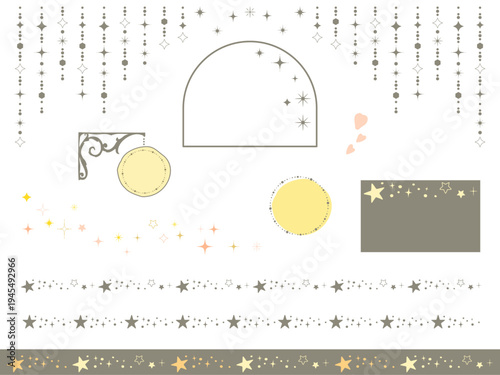 キラキラと星の可愛いラインやフレームのイラスト素材セット