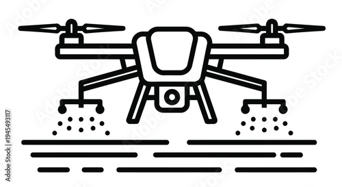 Line art illustration of a drone with wavy lines beneath suggesting flight