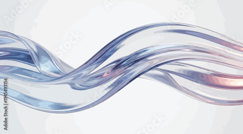 Abstract wavy transparent blue and pink ribbons flowing across a white background in a dynamic motion