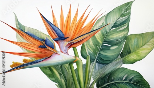 Wallpaper Mural watercolor bouquet of bird of paradise with monstera leaves Torontodigital.ca