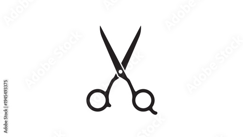 Scissors black icon with finger loops, symbolizing cutting, grooming, and tailoring for various professional or domestic uses.