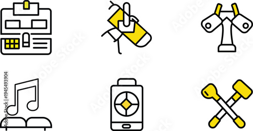 Collection of six icons representing various modern technology and energy concepts