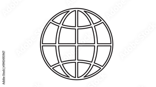 Globe outline with latitude and longitude lines, simple graphic representation of planet Earth for digital use.