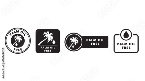 Palm oil free logos and icons with a tropical palm tree and a drop, representing allergy friendly and sustainable products.
