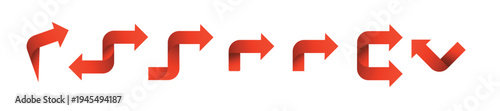 Set red arrow 3D icons pointing up down left right. Vector