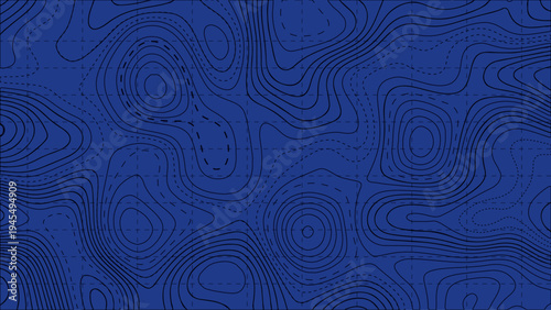 Blue Topographic Contour Map Background with Grid Lines Abstract Geographic Terrain Elevation Pattern Modern Cartography Style Navigation and Mapping Concept Design