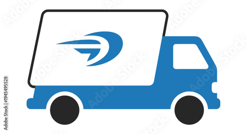 Blue delivery truck icon with a swift arrow symbol on the side