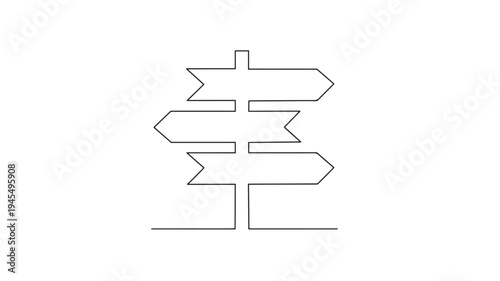 Signpost with four directional arrow signs on a pole with a clean, minimalist outline style on a white background.