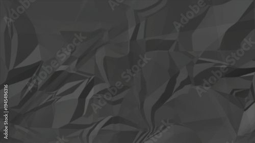 Dark Abstract Crumpled Paper Texture Background with Low Poly Folded Surface Modern Black Geometric Wrinkle Pattern for Luxury Design Poster Branding and Digital Wallpaper