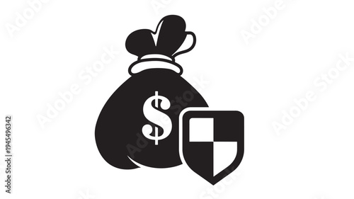 Bag of money icon with shield, representing financial security, safe investments, and asset protection