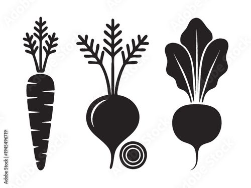 Root Vegetable Icon Set Silhouette