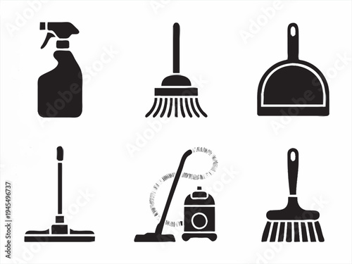Cleaning Tools Icon Set Silhouette