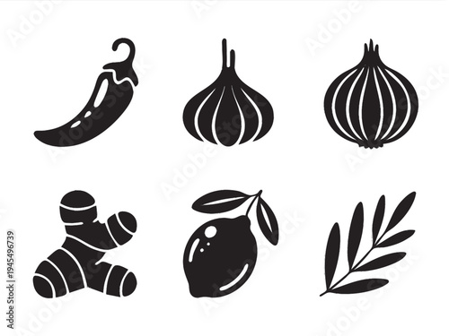 Cooking Ingredients Silhouette Icon Set