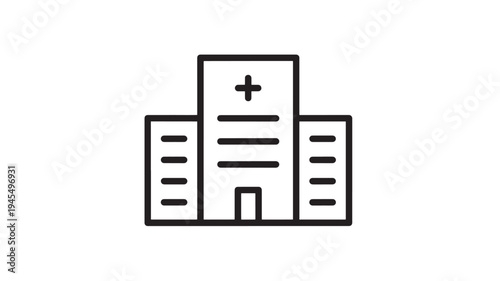 Hospital building icon with a cross and windows, representing medical care and healthcare services. featuring health, symbol, clinic with emergency