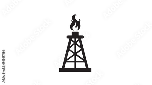 Flare stack industrial icon with burning gas flame, representing oil and gas industry. featuring energy, power, fuel with combustion and fire