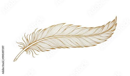 A golden feather icon illustration with a minimalist design
