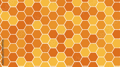 Orange Honeycomb Hexagon Pattern Background, Abstract Geometric Bee Hive Grid with Yellow and Orange Hexagonal Shapes, Seamless Modern Pattern for Wallpaper, Packaging, Textile and Graphic Design