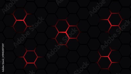 Futuristic Dark Hexagon Grid Background with Red Glowing Honeycomb Cells Abstract Technology Pattern for Cyber Security Digital Network Sci Fi Interface and Modern Tech Design