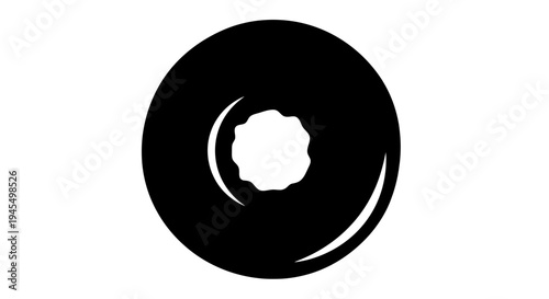 Abstract black circular graphic symbol featuring an organic white center shape, modern vector icon design