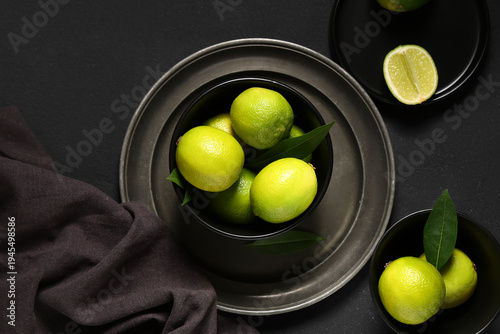 Bowls with fresh ripe limes...