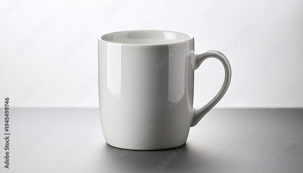 Obraz premium a simple white ceramic mug stands isolated on a plain white background