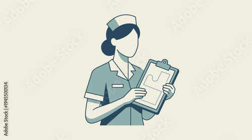 Professional Nurse Holding Clipboard, Presenting Medical Chart Data in Modern Healthcare Illustration