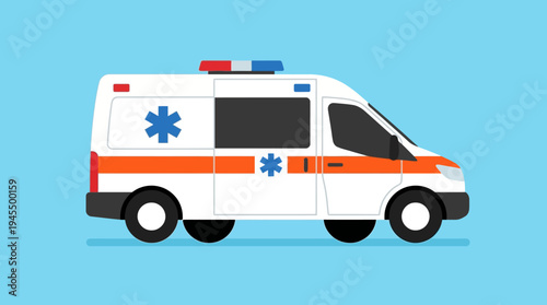 Modern Ambulance Vehicle with Medical Symbol, Emergency Medical Services Illustration