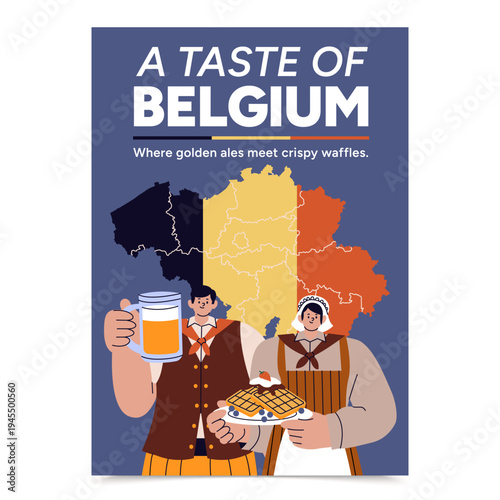 Taste of Belgium Poster with Traditional Food and Belgian Map