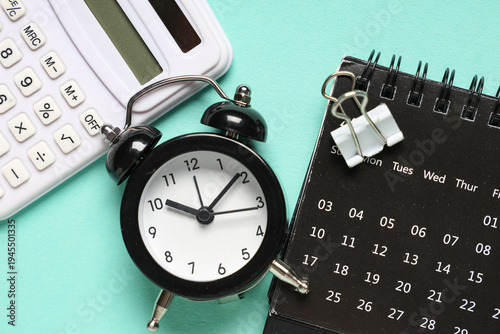 Calendar with alarm clock, ...