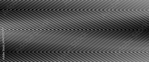Abstract black and white pattern of diagonal lines forming repeating horizontal chevron shapes, creating a strong optical illusion and gradient effect.