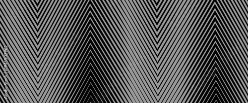 Abstract black and white pattern with diagonal lines forming repeating V-shaped chevrons, creating a bold optical illusion design.