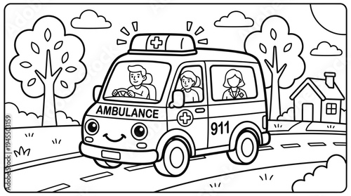 Smiling Ambulance Cartoon Emergency Vehicle.