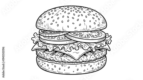 Delicious burger with sesame seed bun.