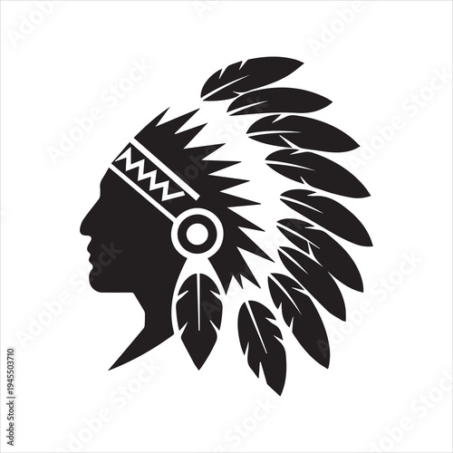 Native American Chief Silhouette Icon – Tribal Headdress Vector Illustration
