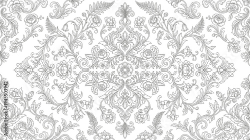 Gray floral damask pattern texture.