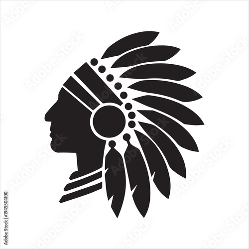 Native American Chief Silhouette Icon – Tribal Headdress Vector Illustration
