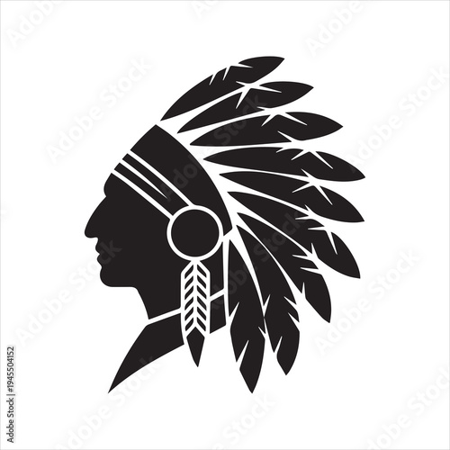 Native American Chief Silhouette Icon – Tribal Headdress Vector Illustration
