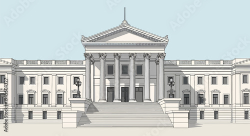 Vector illustration of a large white building with columns and steps