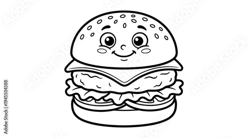 Smiling Cartoon Hamburger Character Illustration.