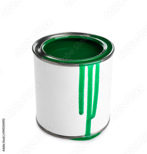 Can of green paint on white...