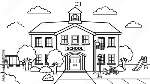 School Building With Front Entrance.