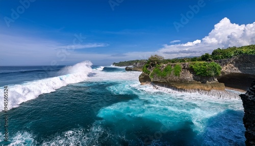 Powerful Ocean Wave Crashing At Coastline Bali Indonesia