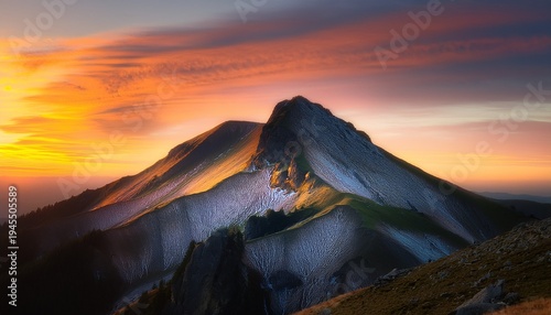 A Mountain With A Sunset In The Background